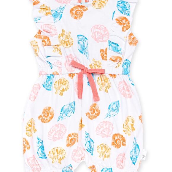 Burts Bees Baby Girl Seashells Bubble Romper, 100% Organic Cotton Size 12m NWT - Picture 1 of 4
